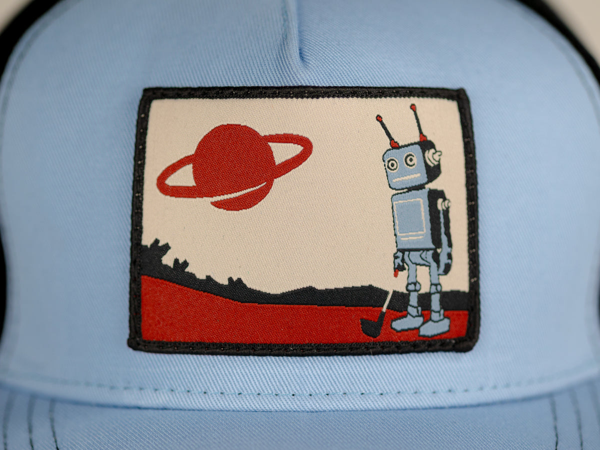 Robot Golf Sky Hook hat, detail view.