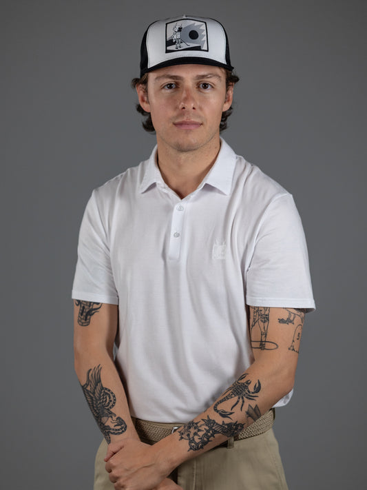 Robot Golf Iced Out polo, lifestyle view.
