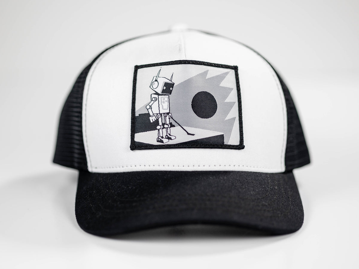 Robot Golf Checkerboard hat, front view.