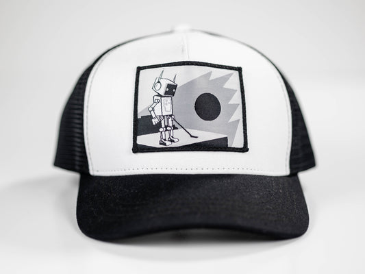 Robot Golf Checkerboard hat, front view.
