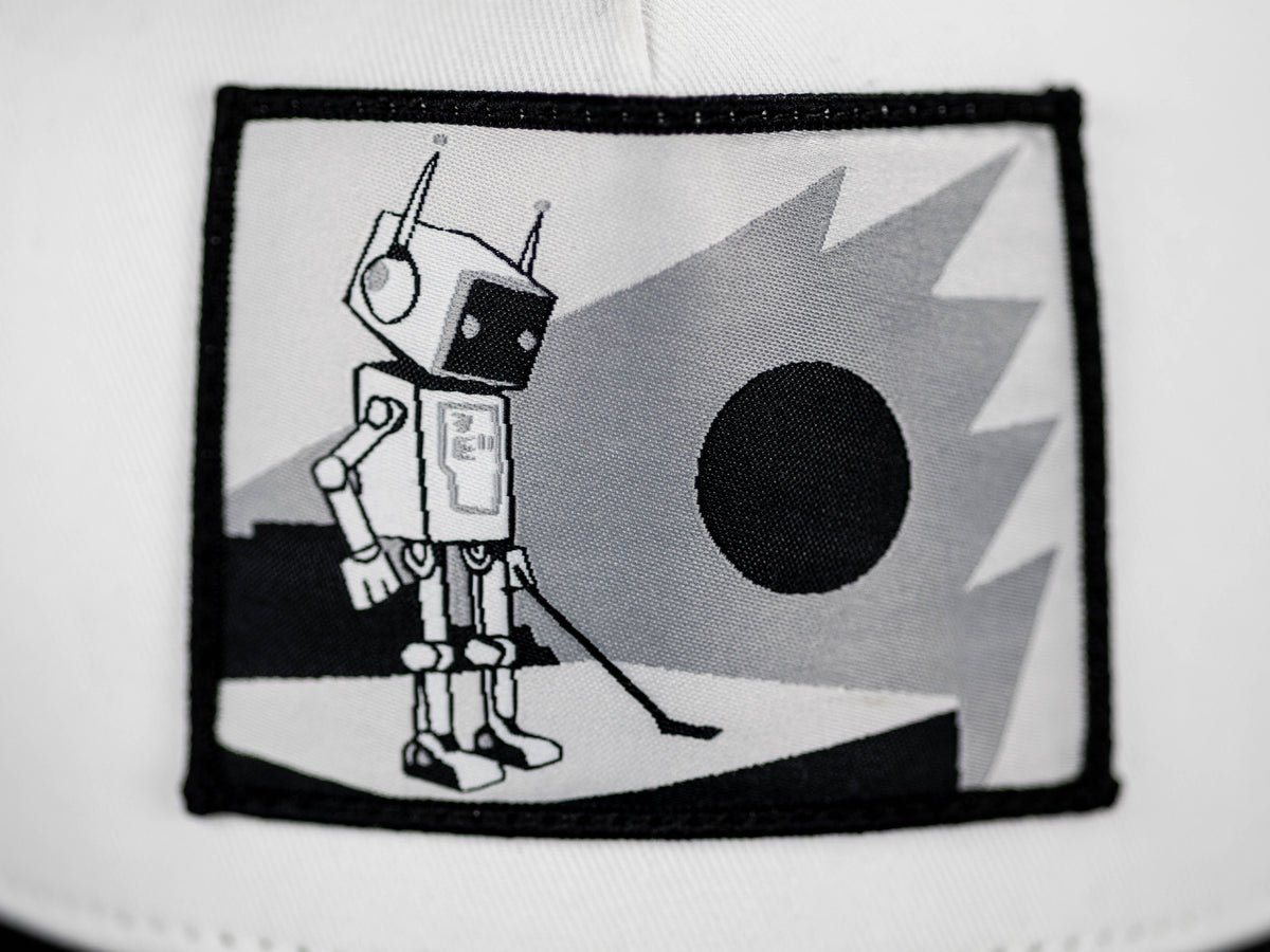 Robot Golf Checkerboard hat, lifestyle view.