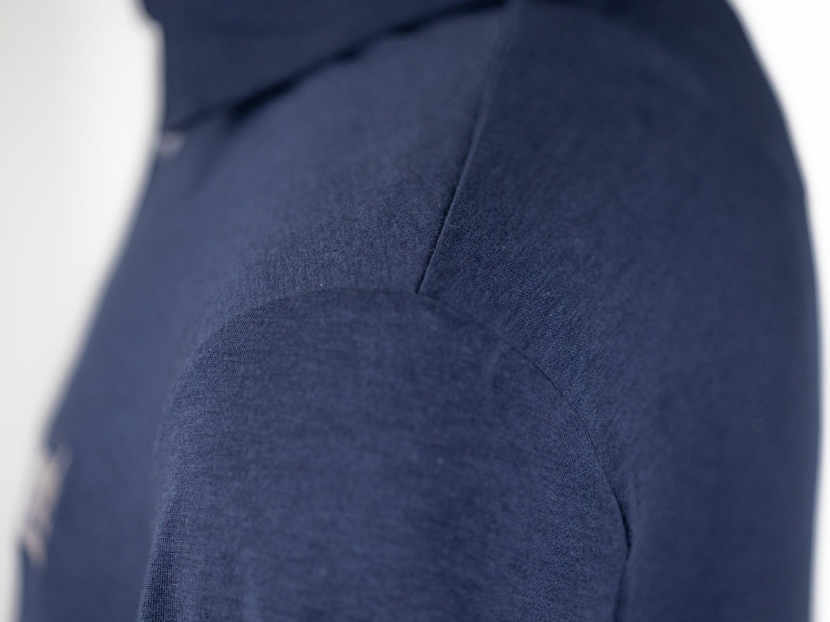 Robot Golf Blue Steel polo, lifestyle view.