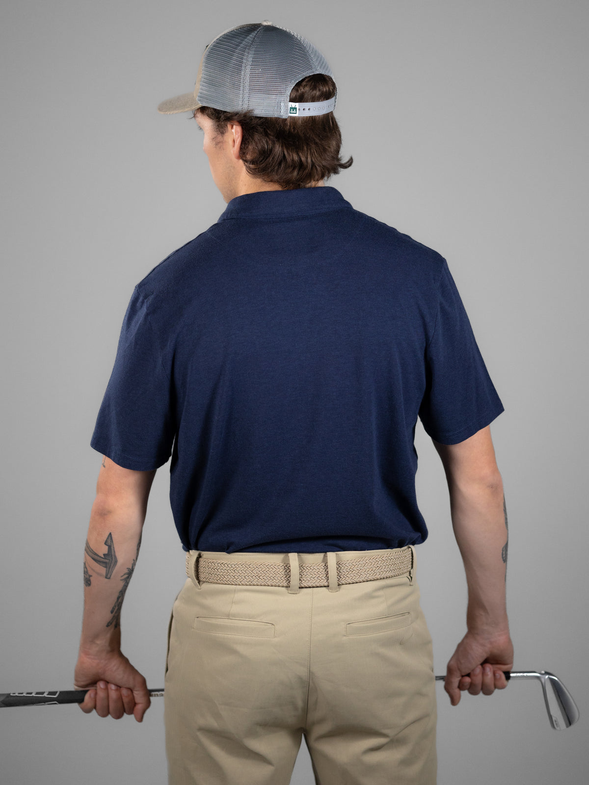 Robot Golf Blue Steel polo, detail view.