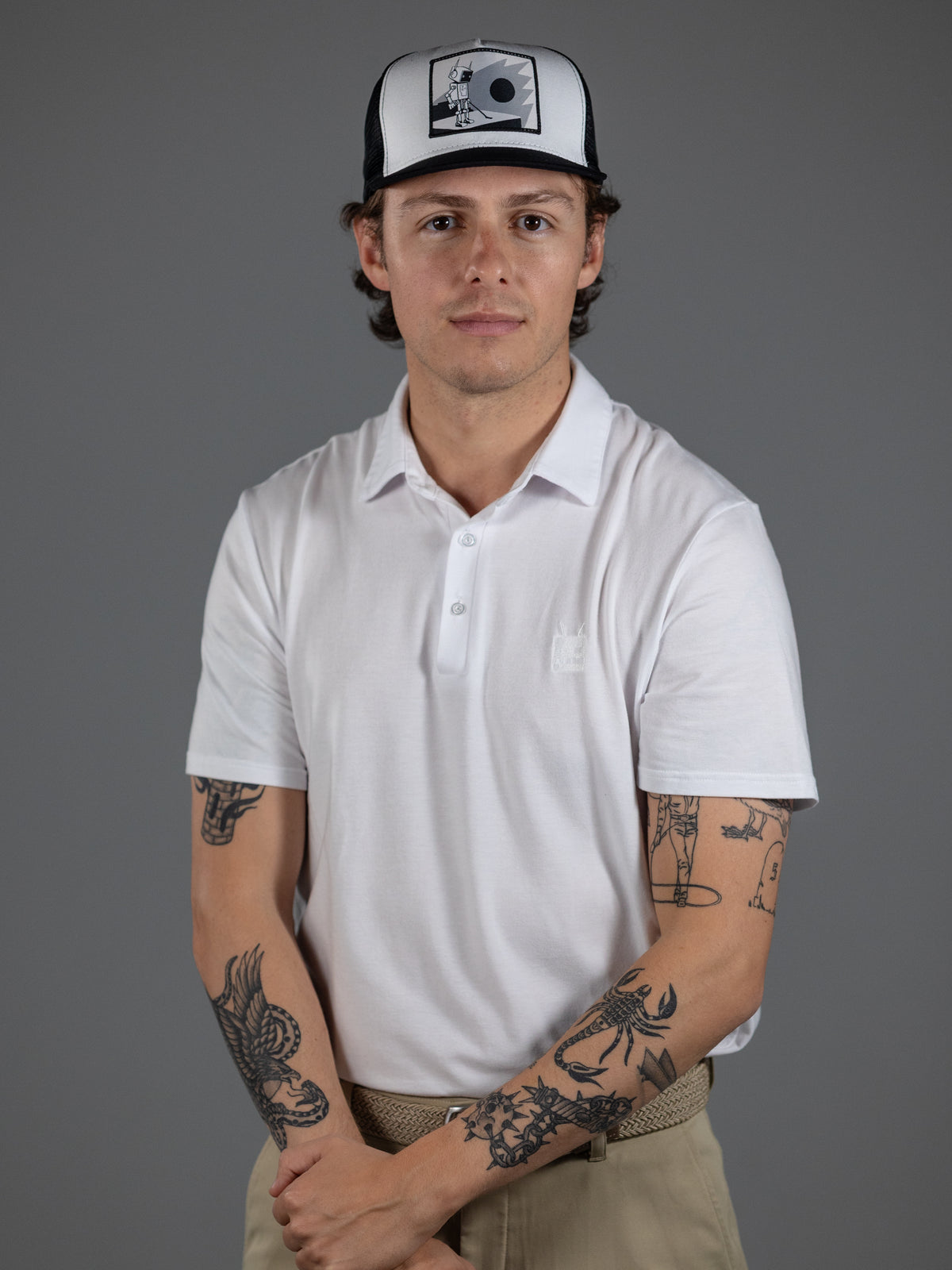 Robot Golf Iced Out polo, lifestyle view.