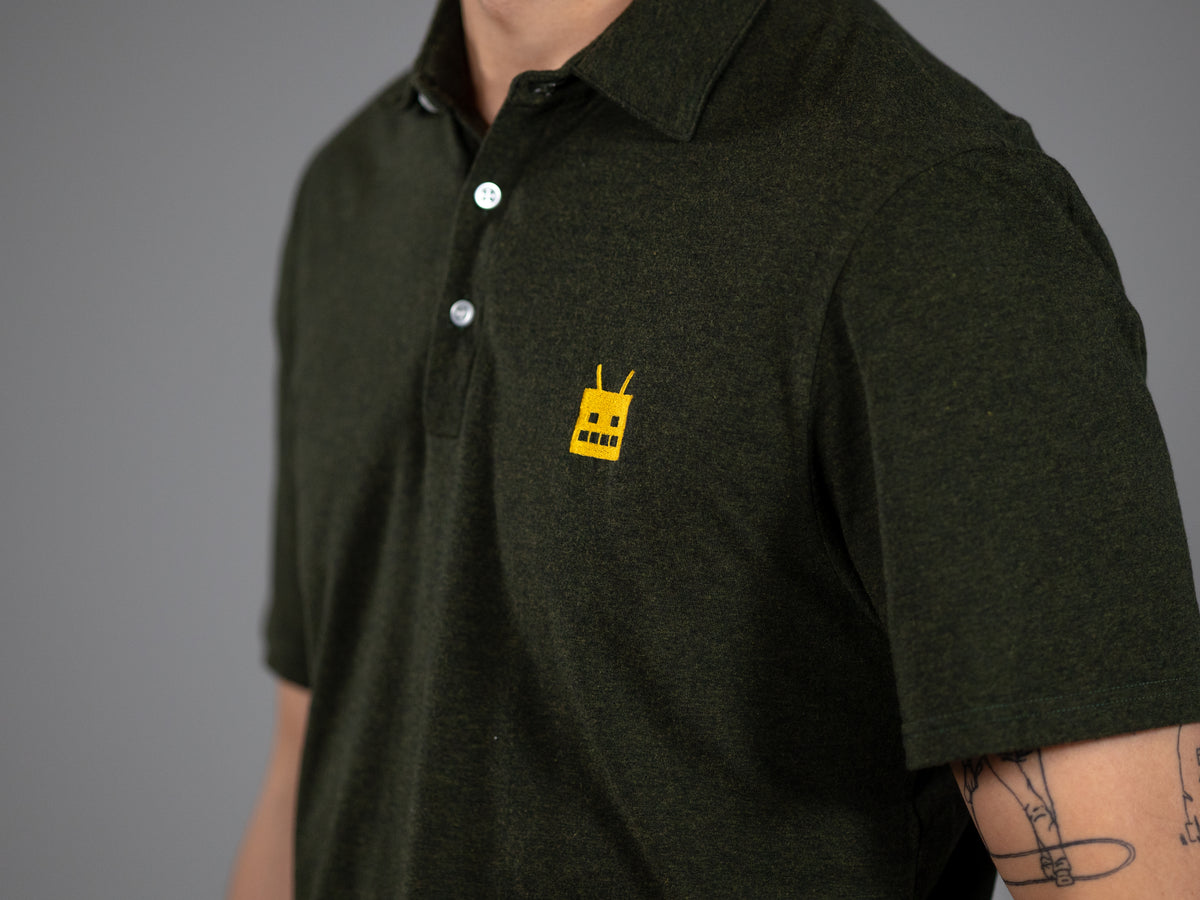 Robot Golf Green Machine polo, lifestyle view.