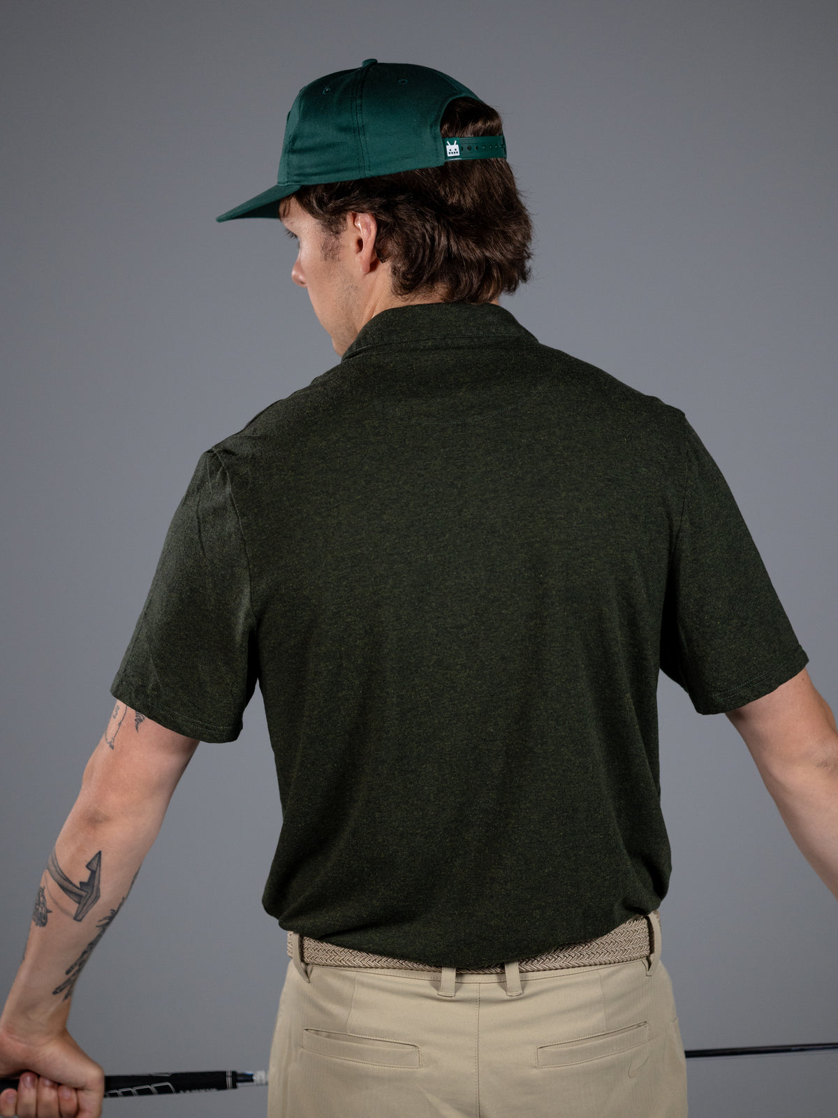 Robot Golf Green Machine polo, detail view.