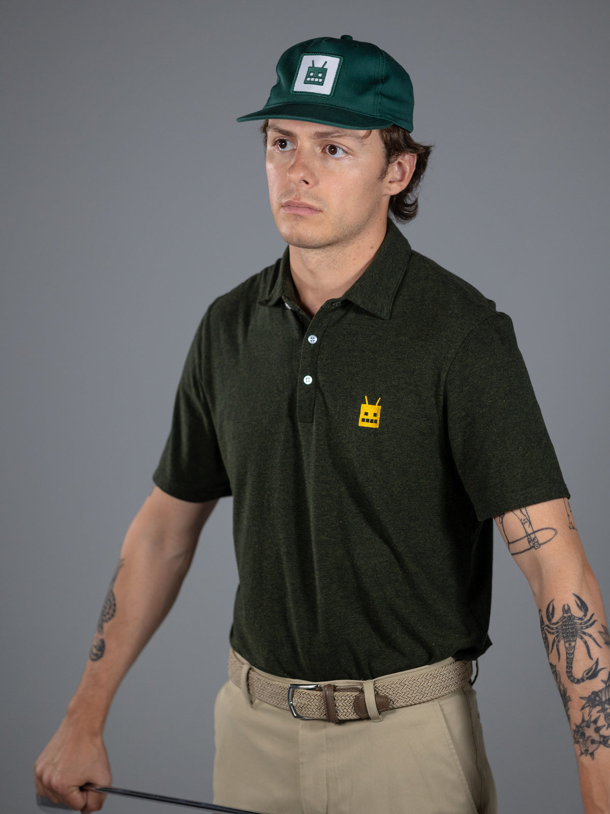 Robot Golf GREEN hat, lifestyle view.