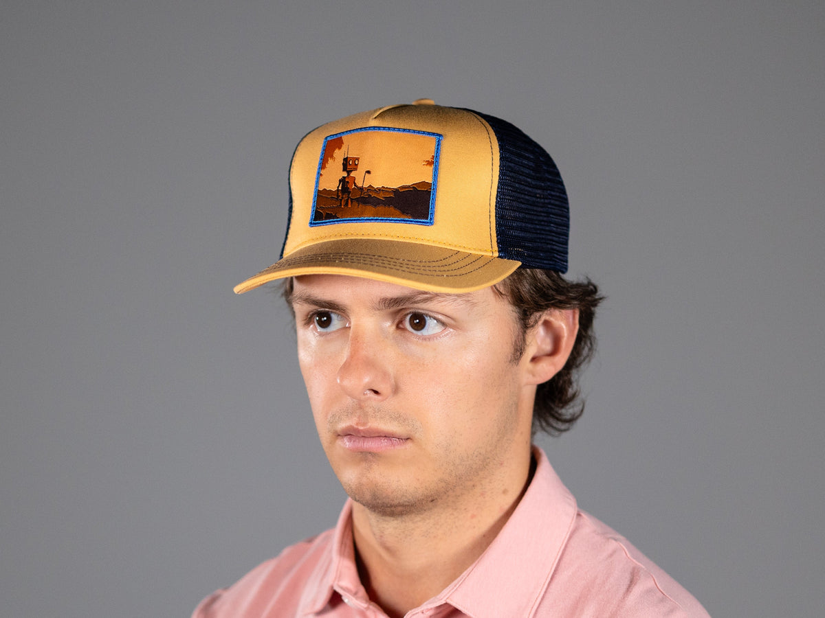 Robot Golf Roadhouse hat, angle view.