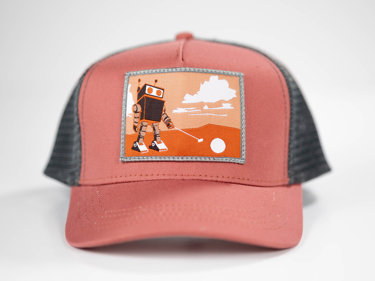 Robot Golf Sunset Strip hat, front view.