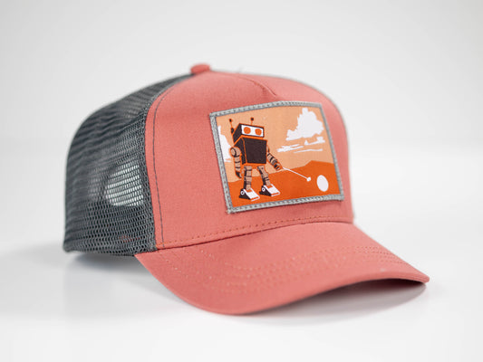 Robot Golf Sunset Strip hat, angle view.