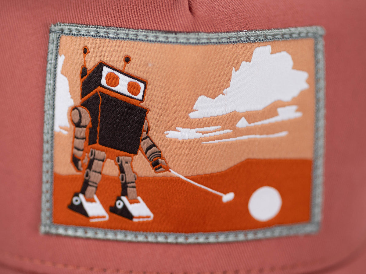Robot Golf Sunset Strip hat, detail view.