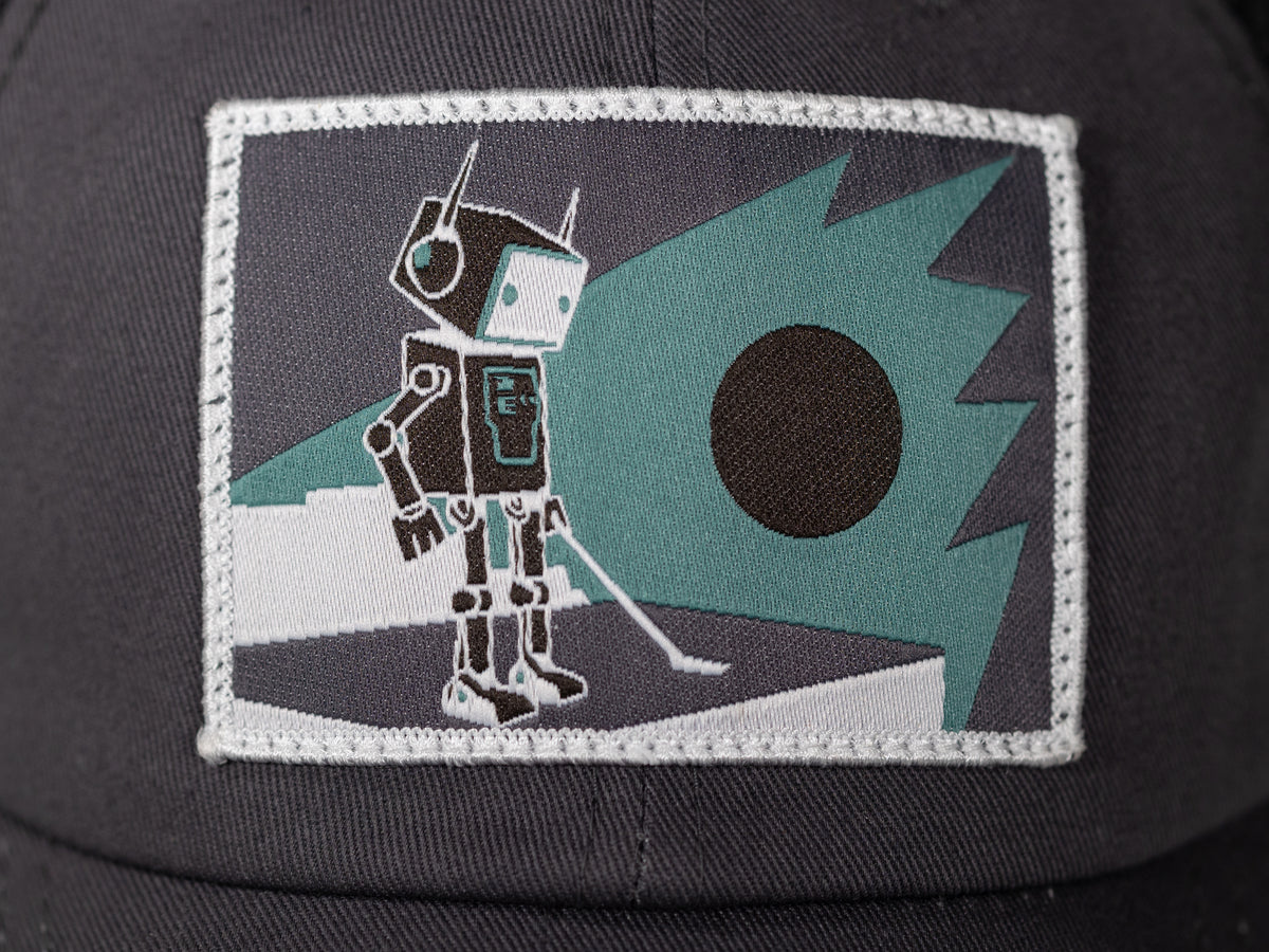 Robot Golf Softie hat, detail view.