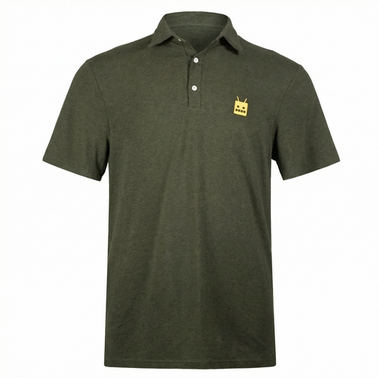 Robot Golf Green Machine polo, product shot.